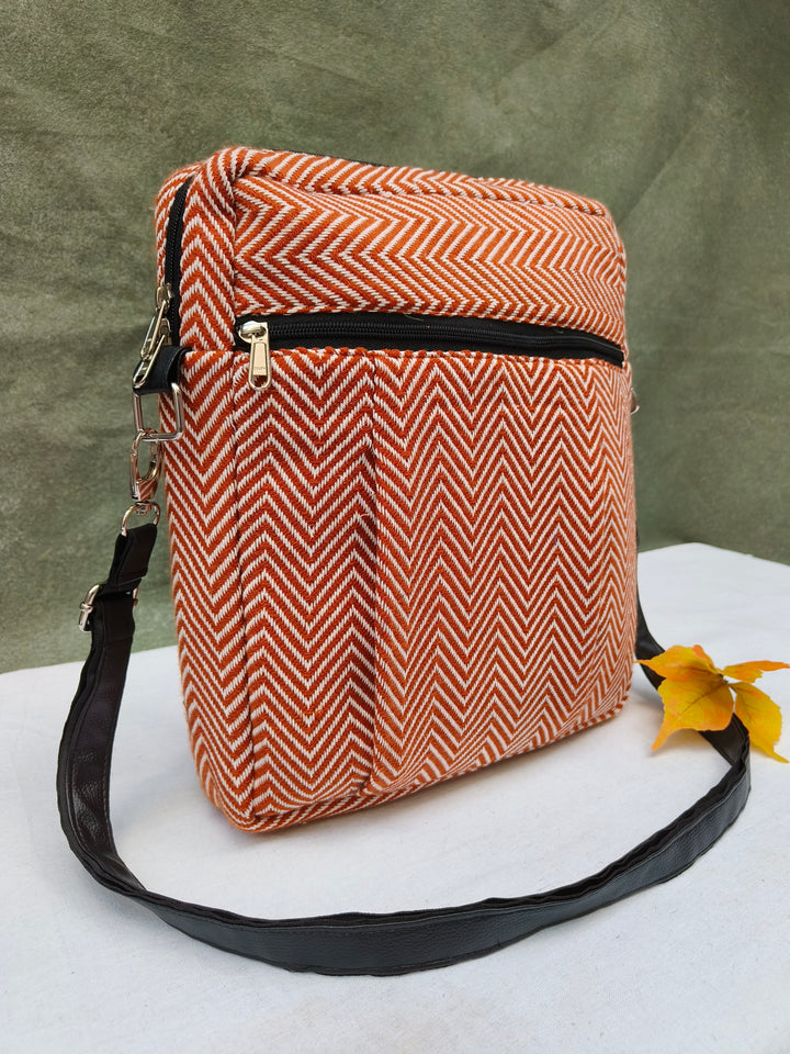 Lap sling cum backpack Wheat with zigzag print