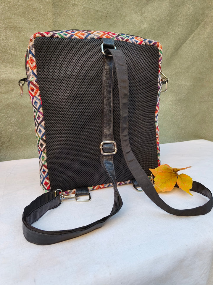 Lap sling cum backpack Multicolor diamond print