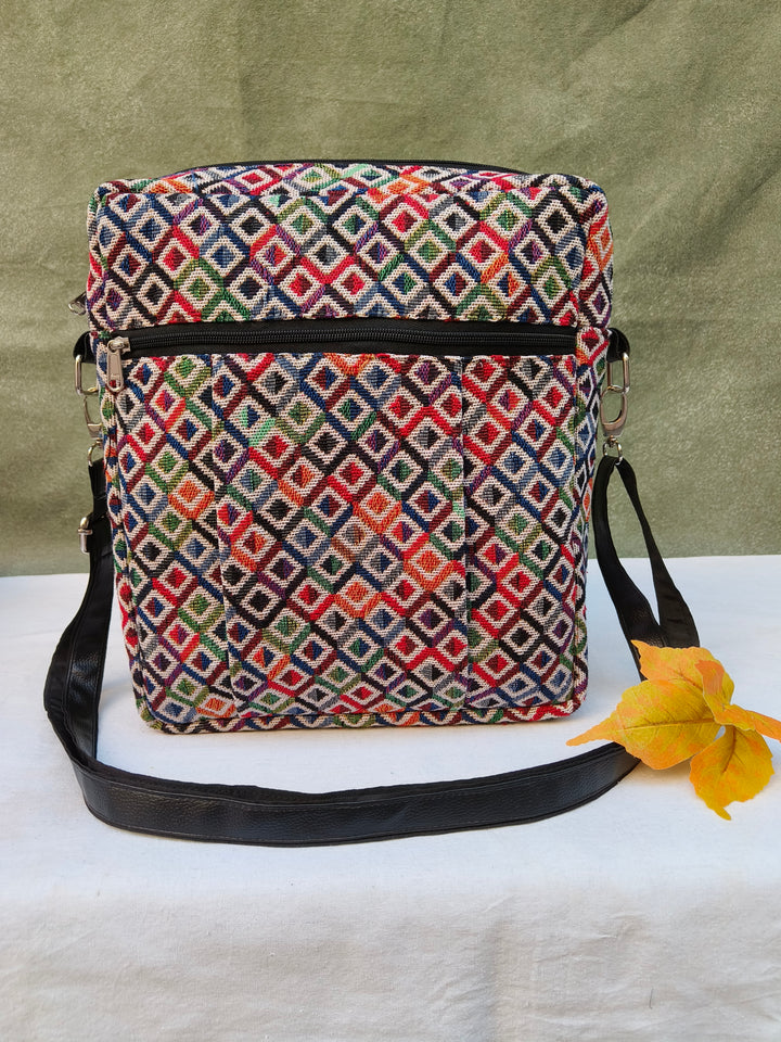 Lap sling cum backpack Multicolor diamond print