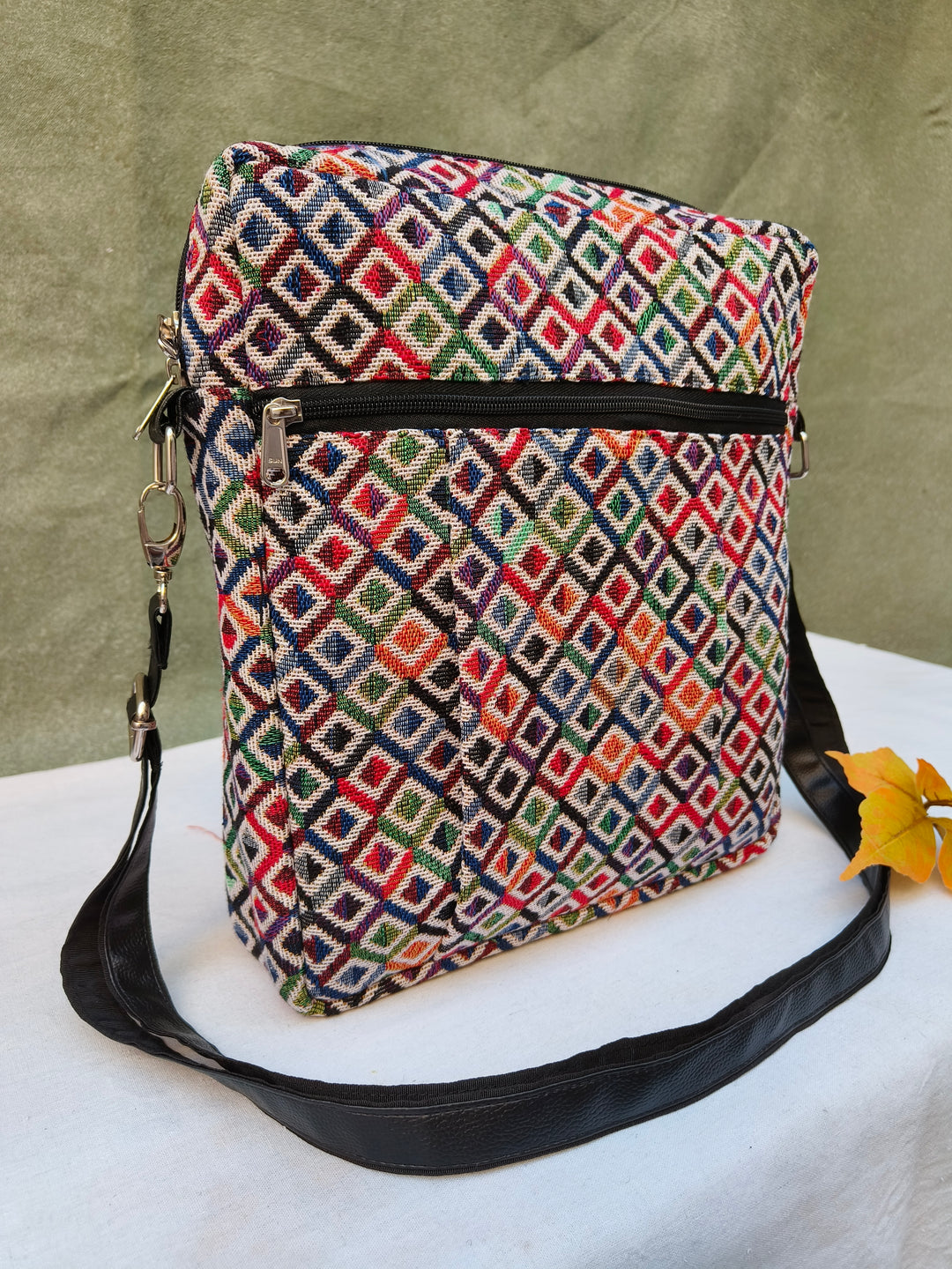 Lap sling cum backpack Multicolor diamond print