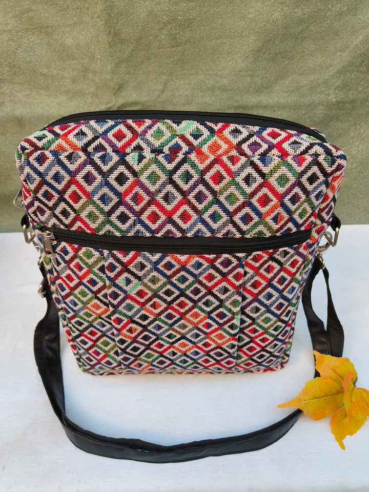 Lap sling cum backpack Multicolor diamond print