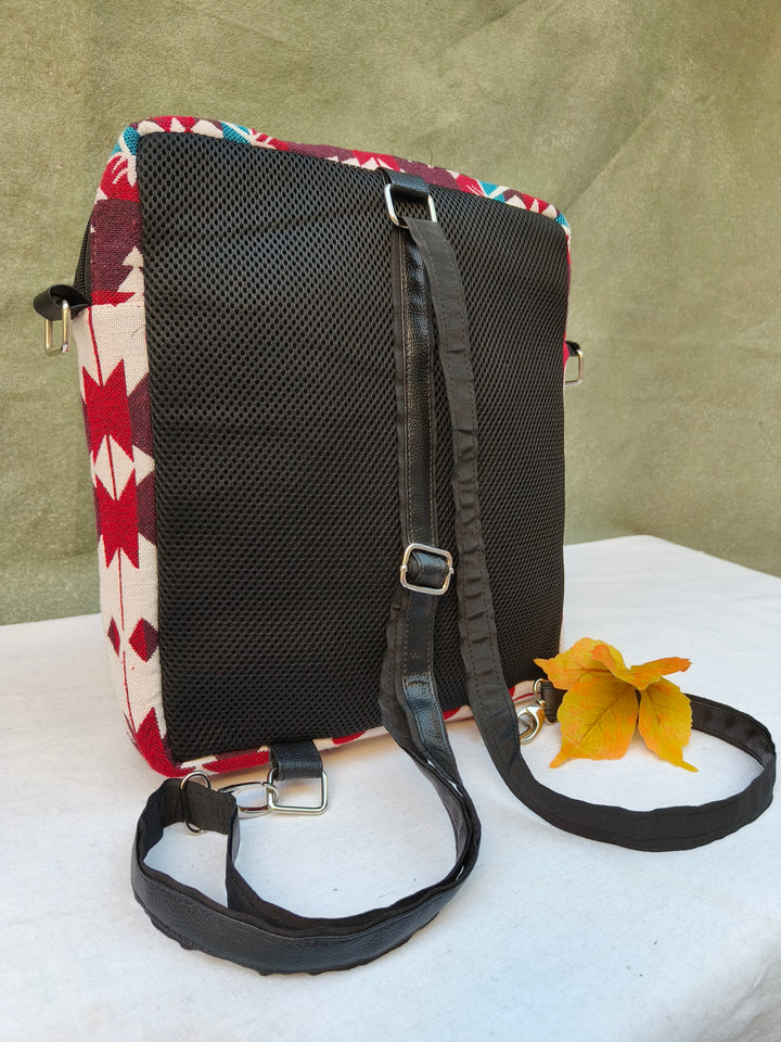 Lap sling cum backpack white with red Tribal Arrow