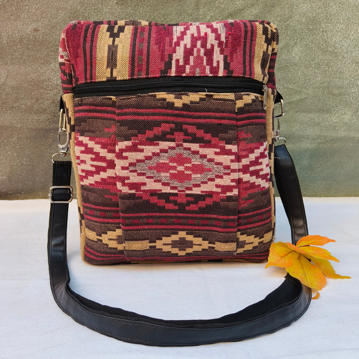 Lap sling cum backpack maroon with diamond print