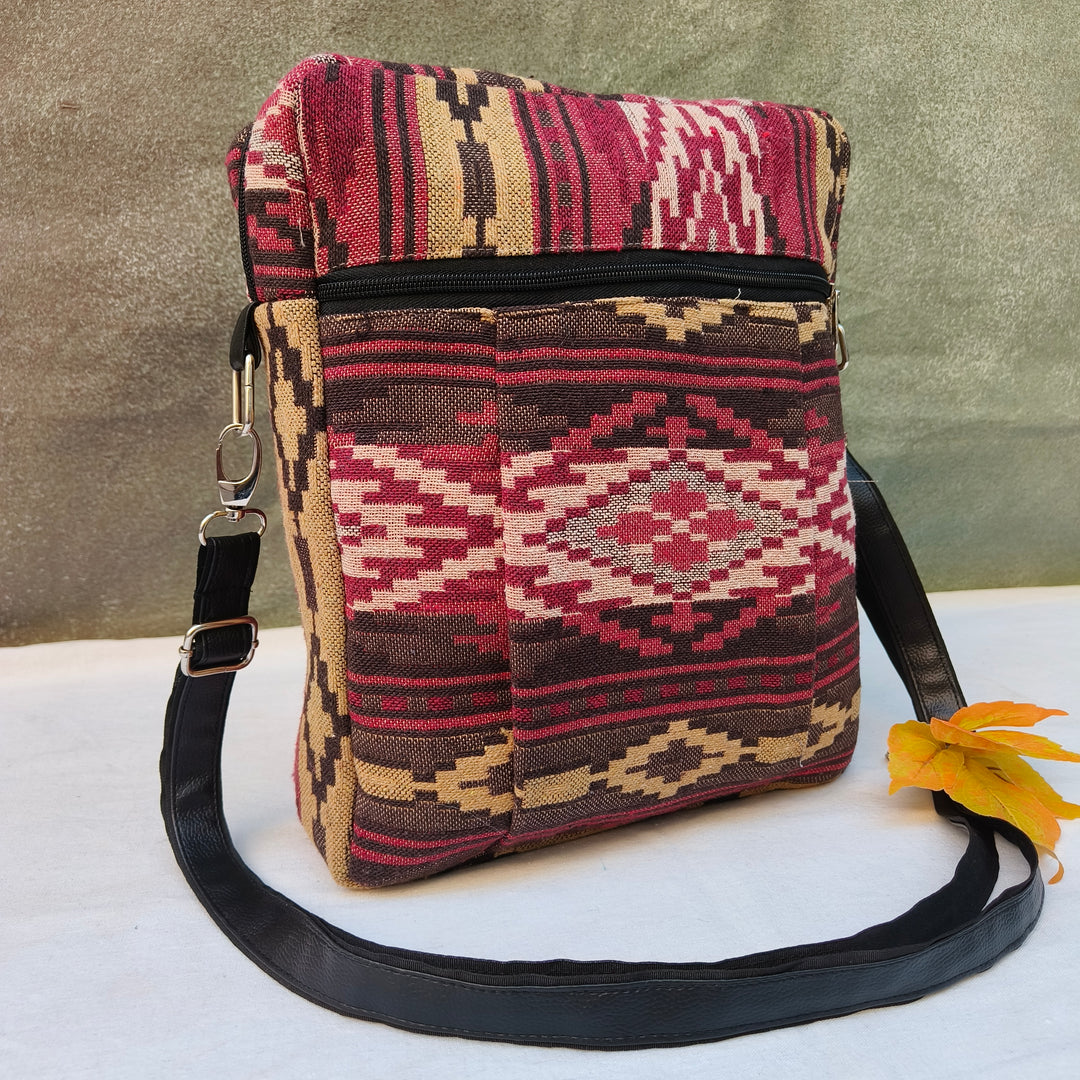 Lap sling cum backpack maroon with diamond print