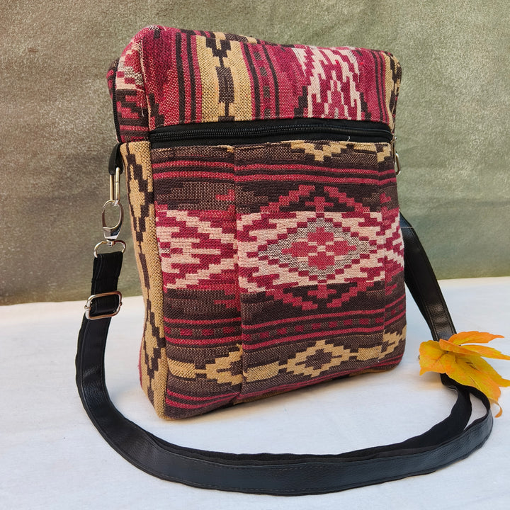 Lap sling cum backpack maroon with diamond print
