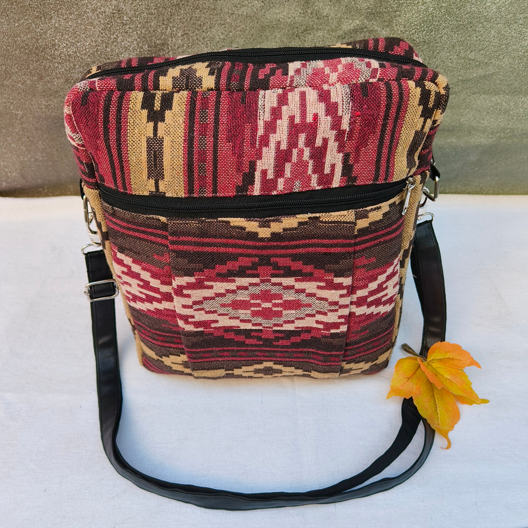 Lap sling cum backpack maroon with diamond print