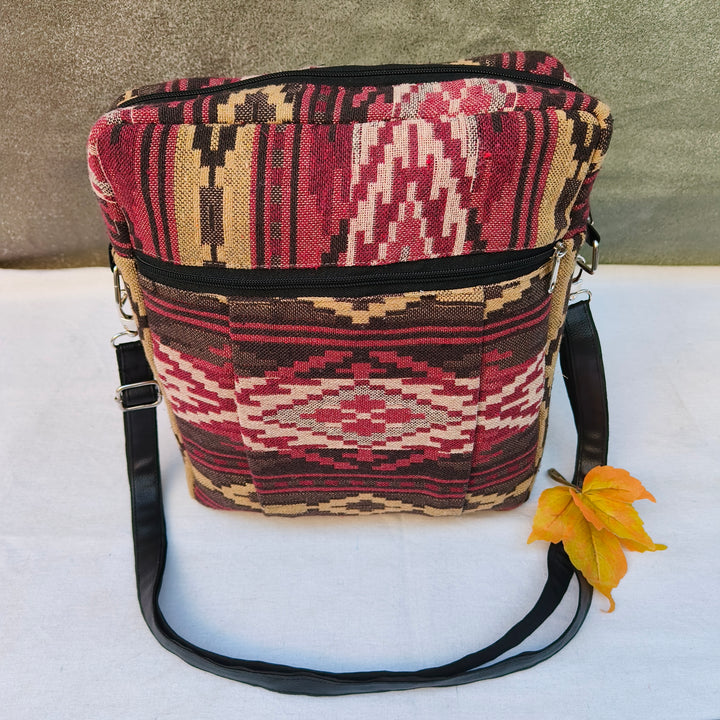 Lap sling cum backpack maroon with diamond print