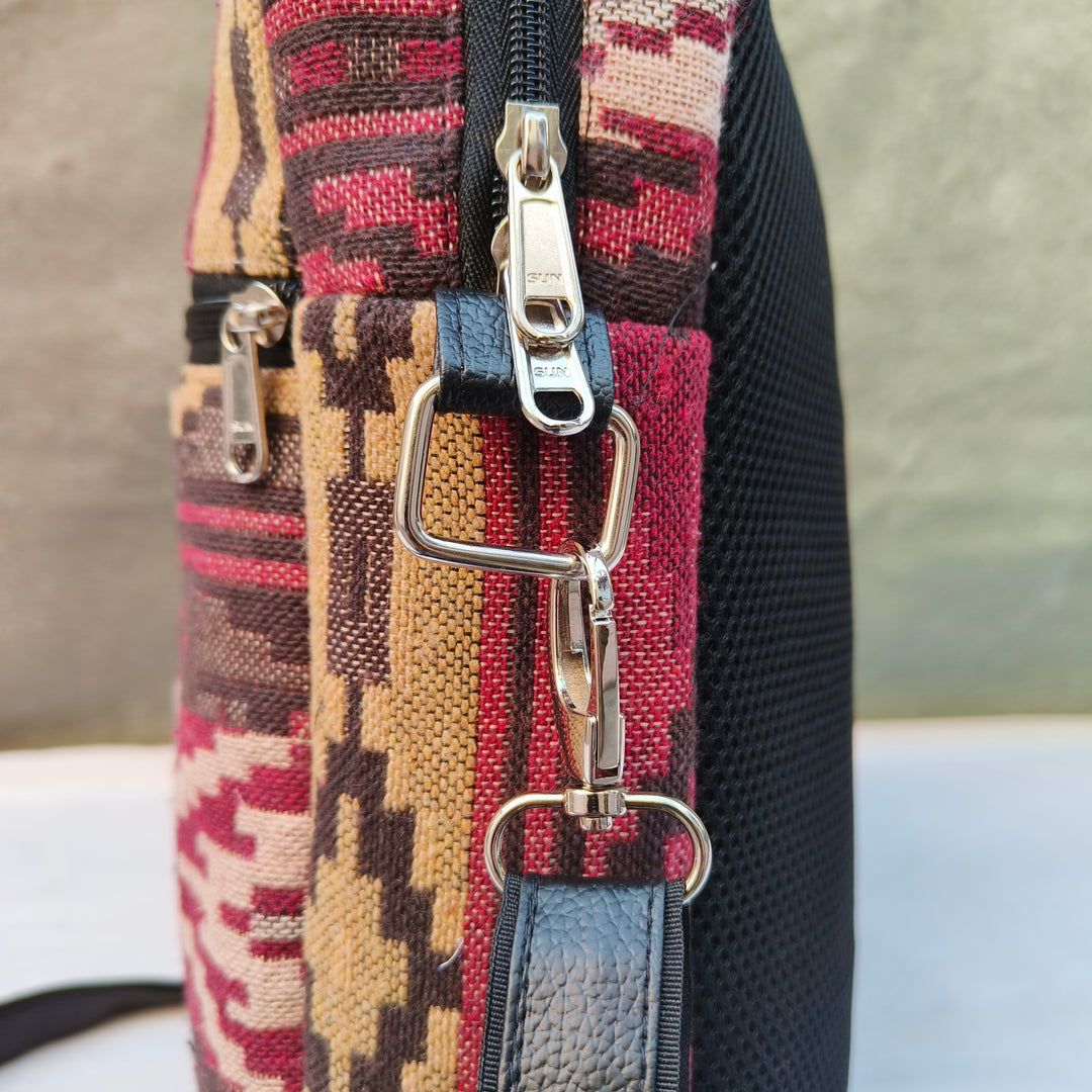 Lap sling cum backpack maroon with diamond print