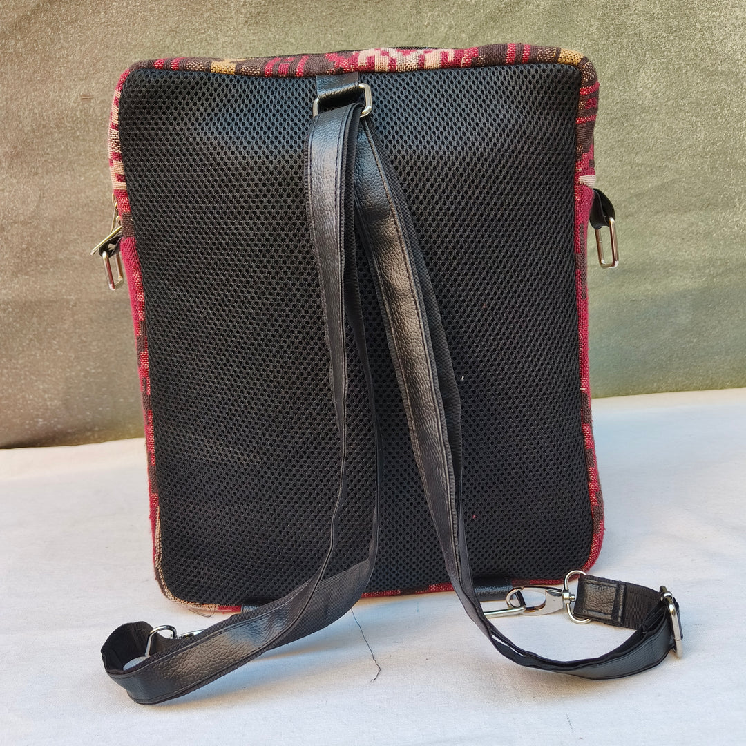 Lap sling cum backpack maroon with diamond print
