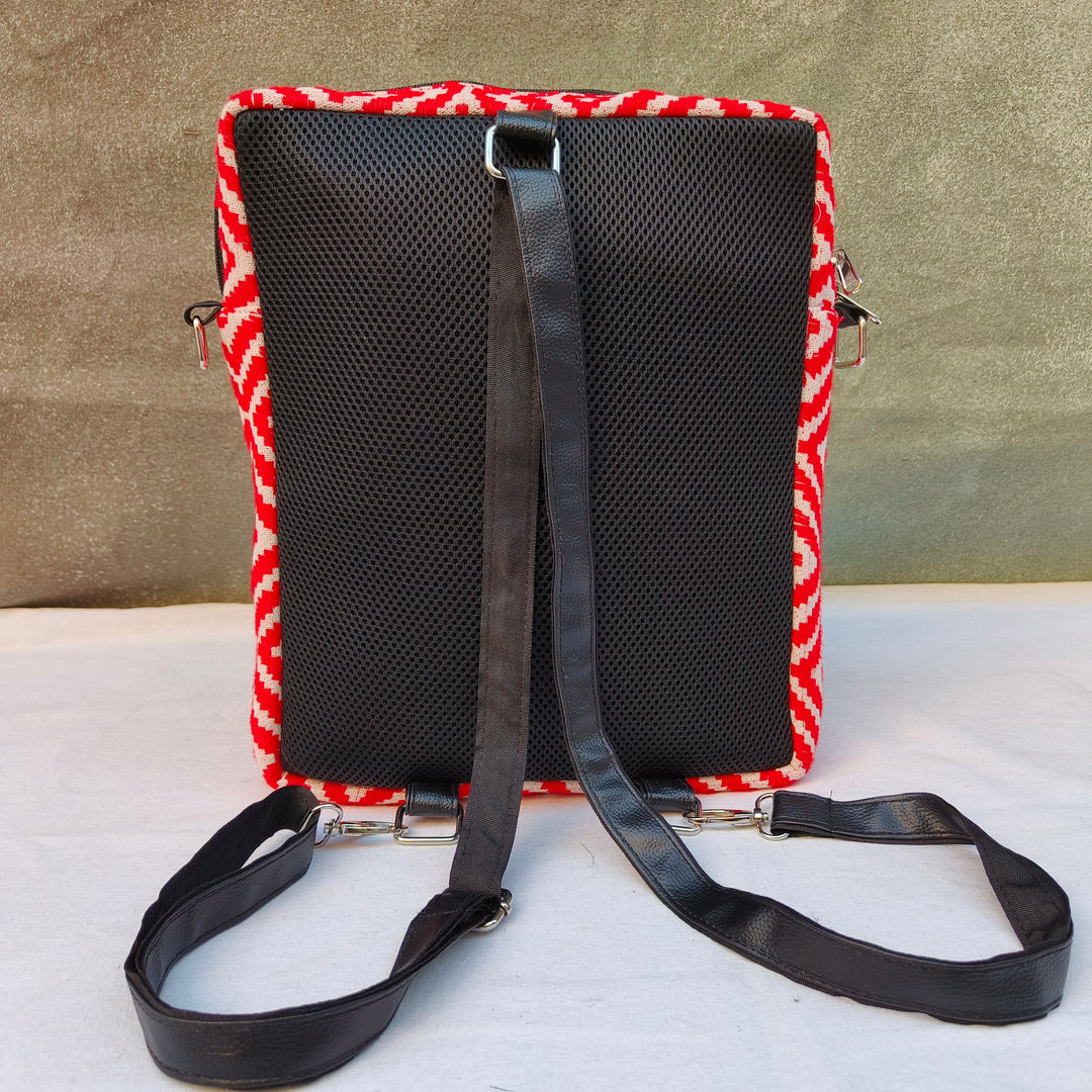 Lap sling cum backpack red with diamond print