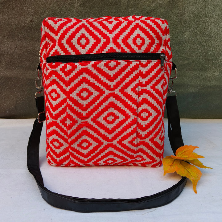 Lap sling cum backpack red with diamond print