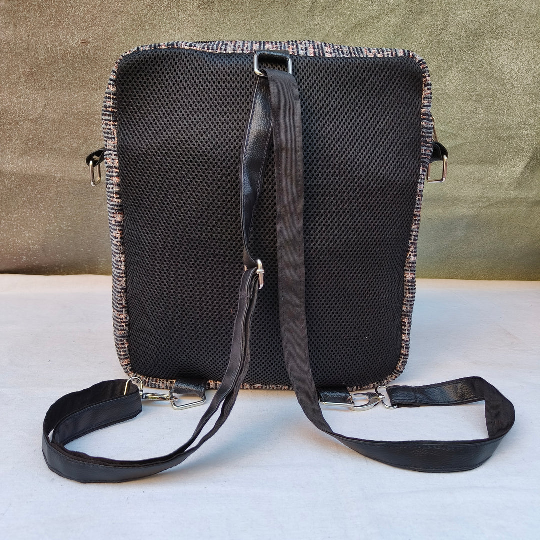 Lap sling cum backpack grey with lines pattern