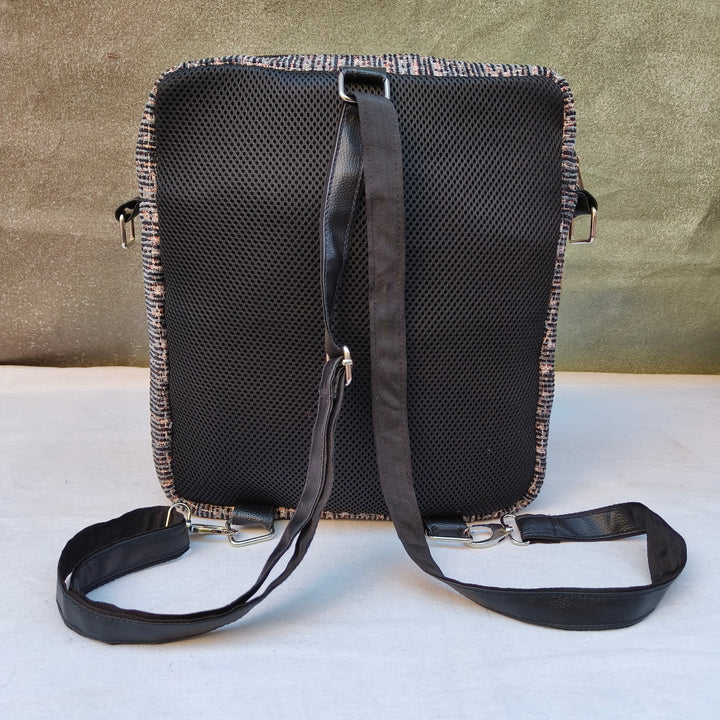 Lap sling cum backpack grey with lines pattern