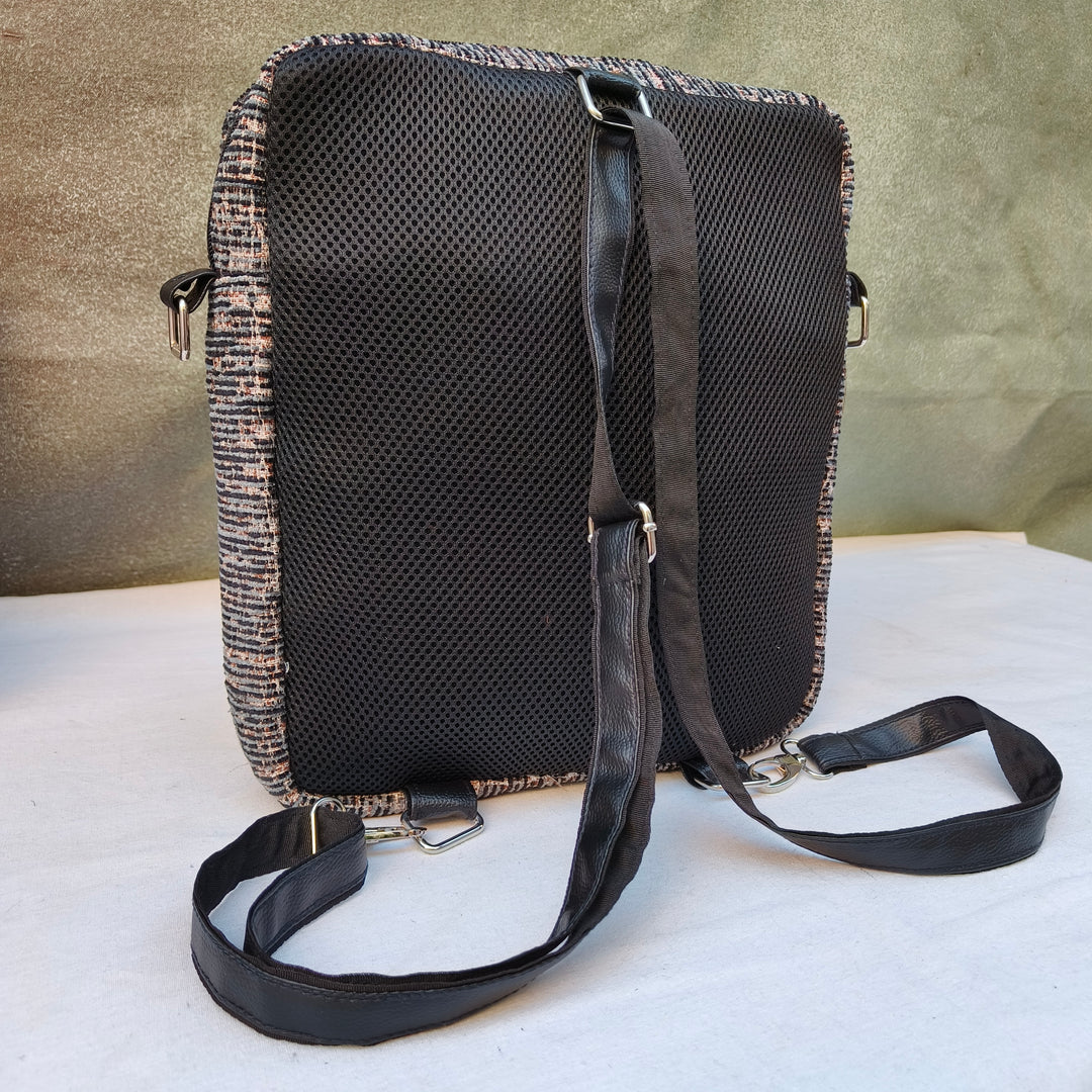 Lap sling cum backpack grey with lines pattern