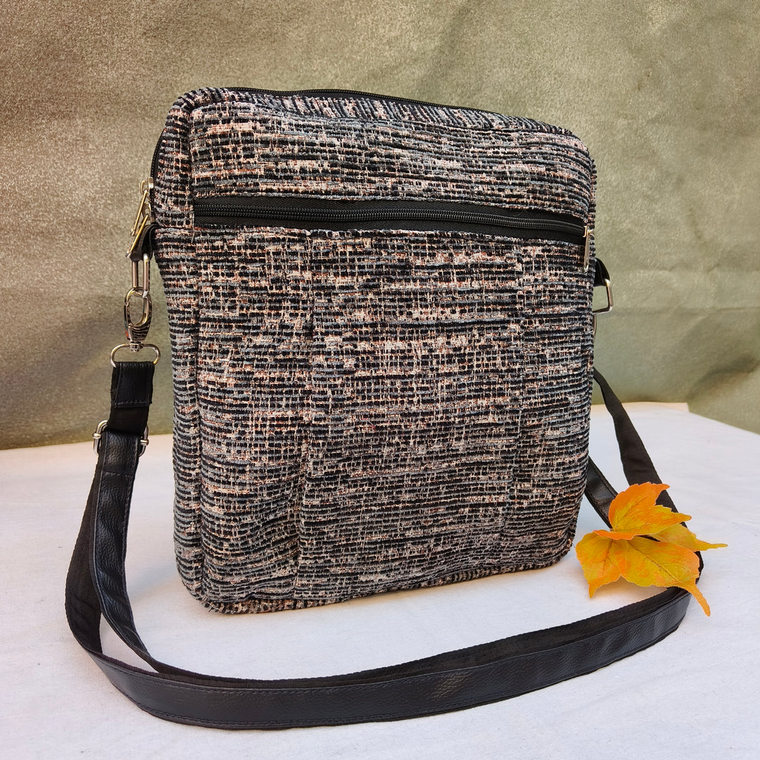 Lap sling cum backpack grey with lines pattern