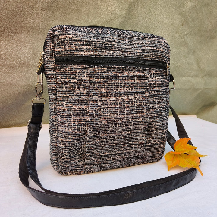 Lap sling cum backpack grey with lines pattern