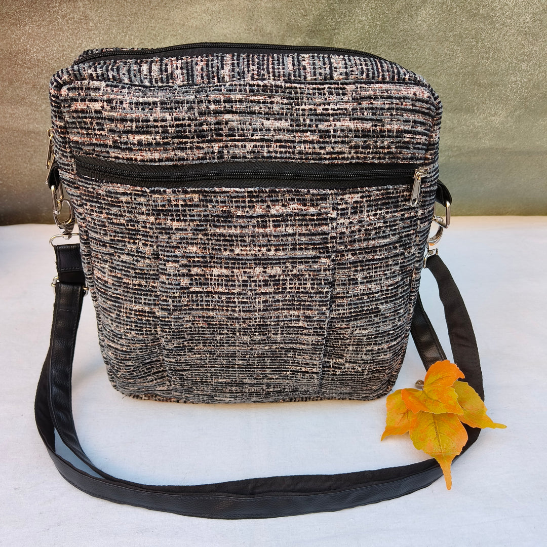 Lap sling cum backpack grey with lines pattern