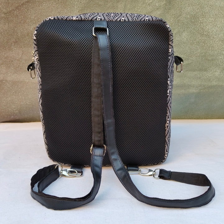 Lap sling cum backpack black with white print