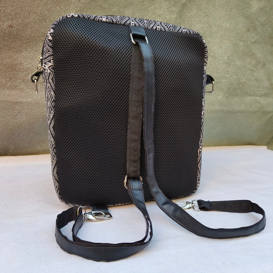 Lap sling cum backpack black with white print
