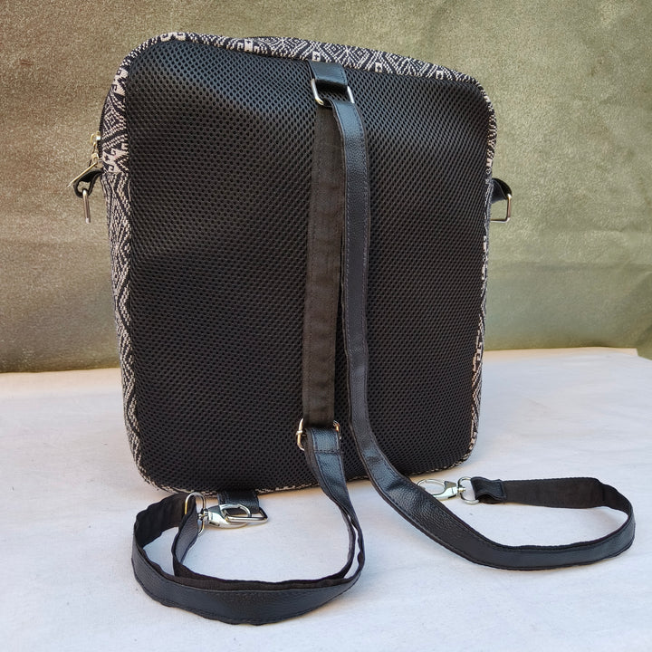 Lap sling cum backpack black with white print