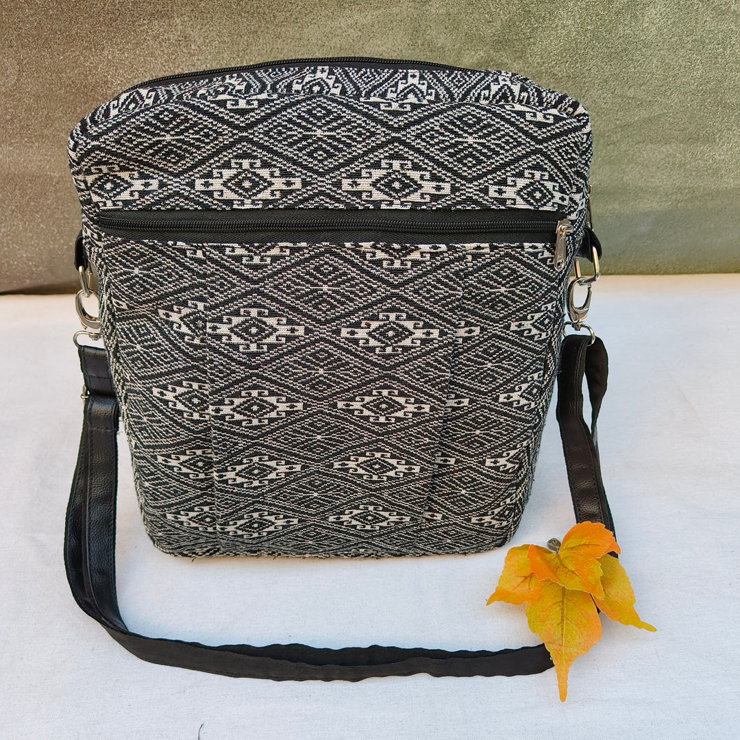 Lap sling cum backpack black with white print