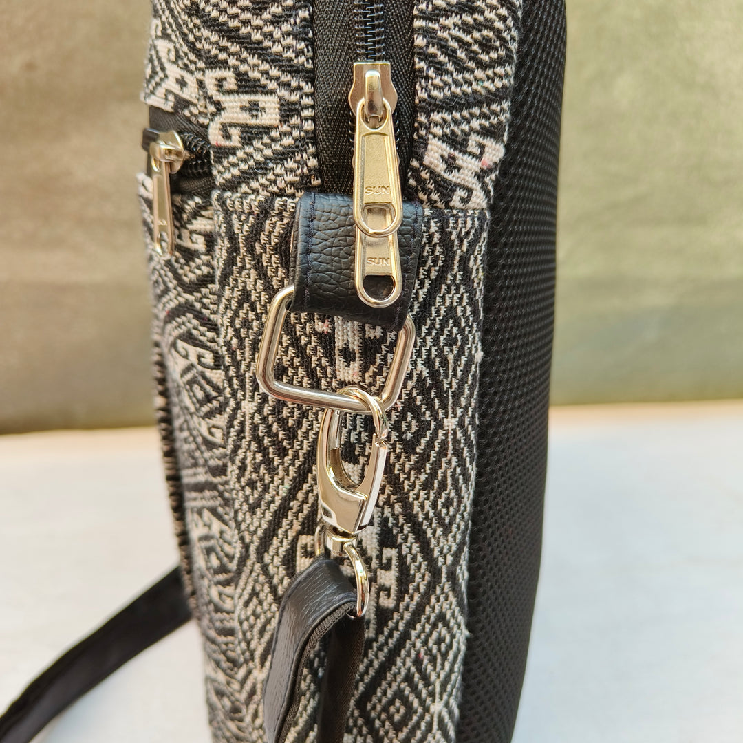 Lap sling cum backpack black with white print