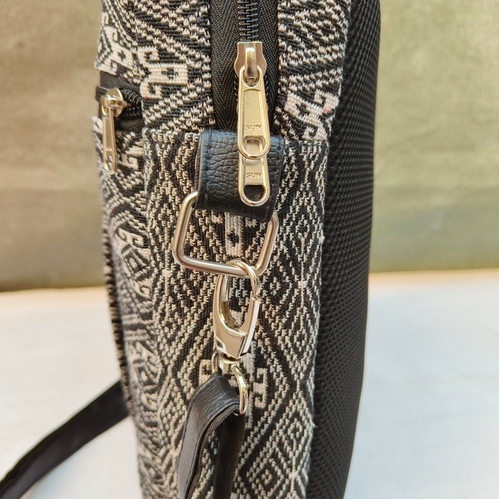 Lap sling cum backpack black with white print