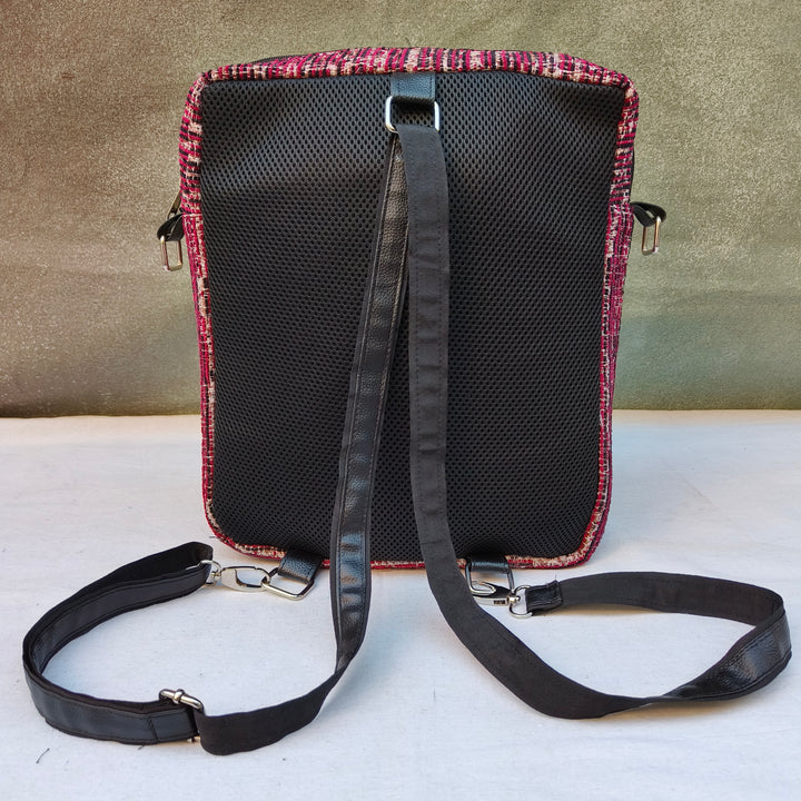 Lap sling cum backpack Maroon with lines pattern