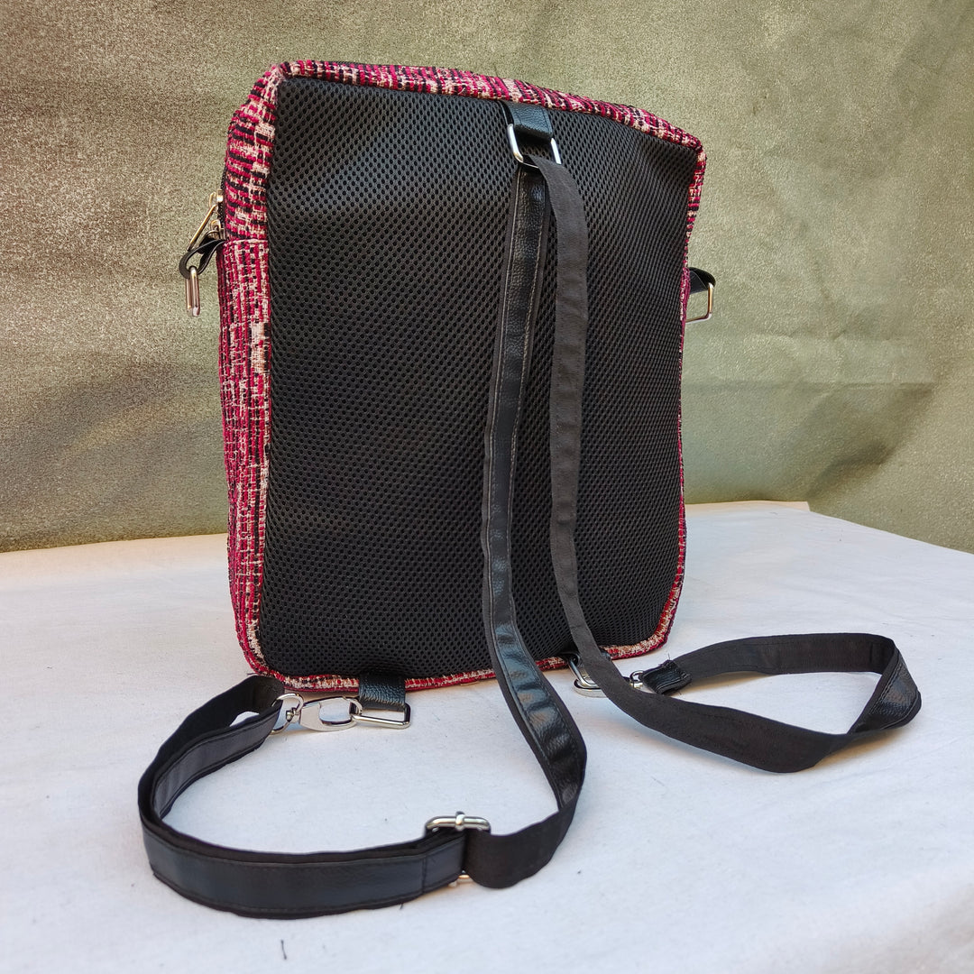 Lap sling cum backpack Maroon with lines pattern