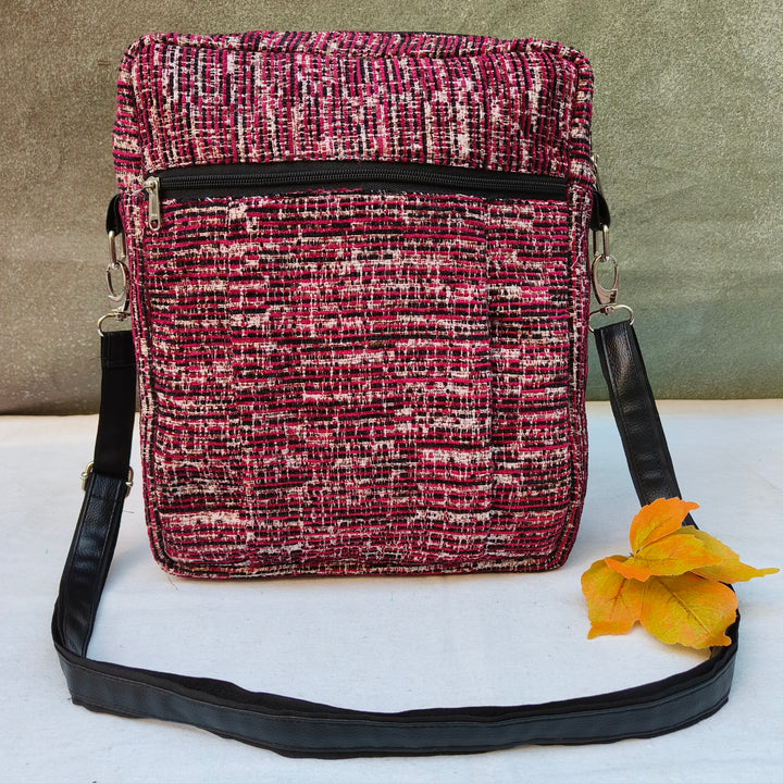 Lap sling cum backpack Maroon with lines pattern