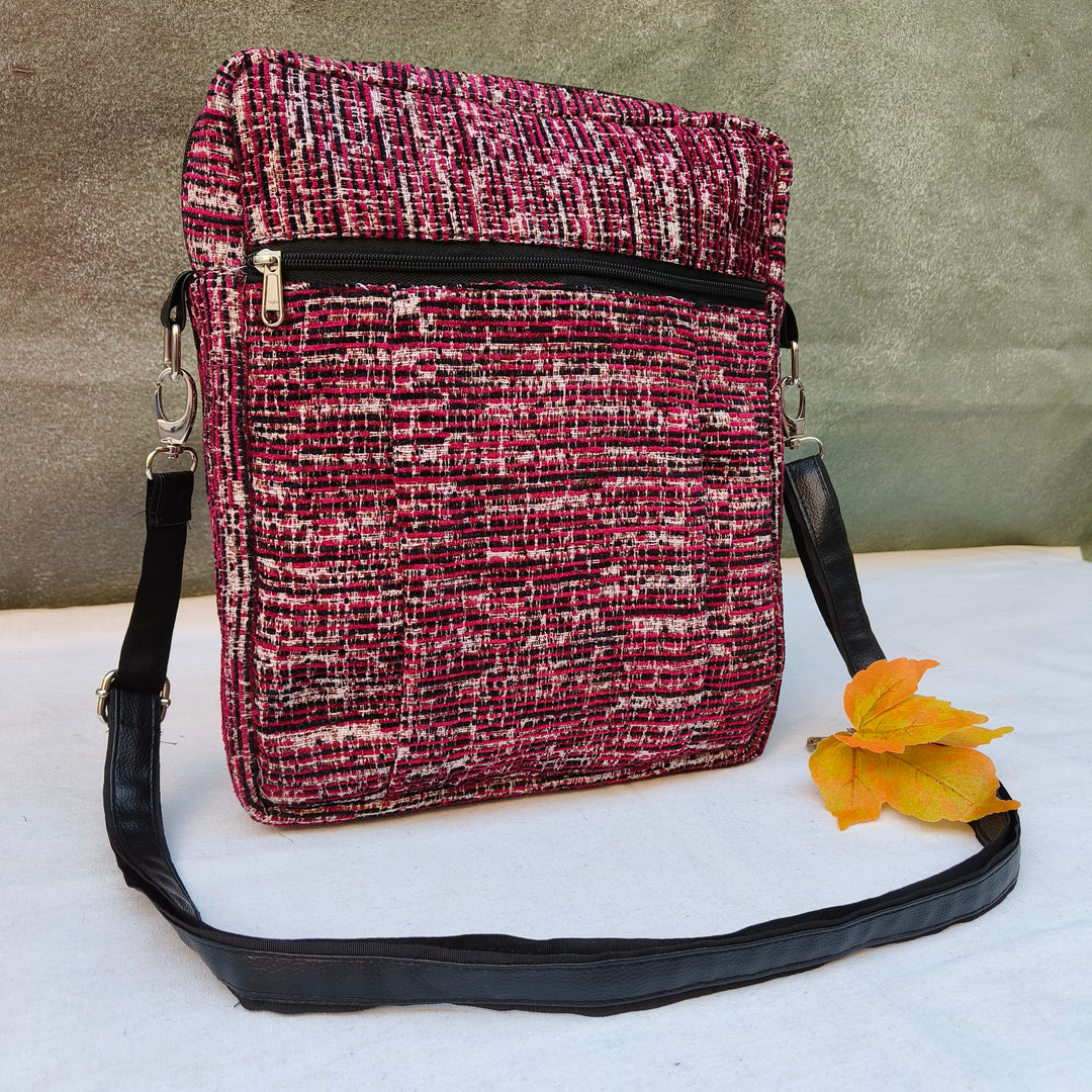 Lap sling cum backpack Maroon with lines pattern