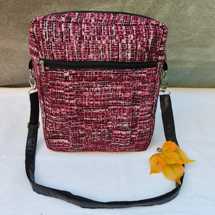 Lap sling cum backpack Maroon with lines pattern