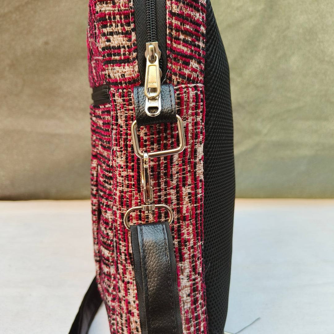 Lap sling cum backpack Maroon with lines pattern