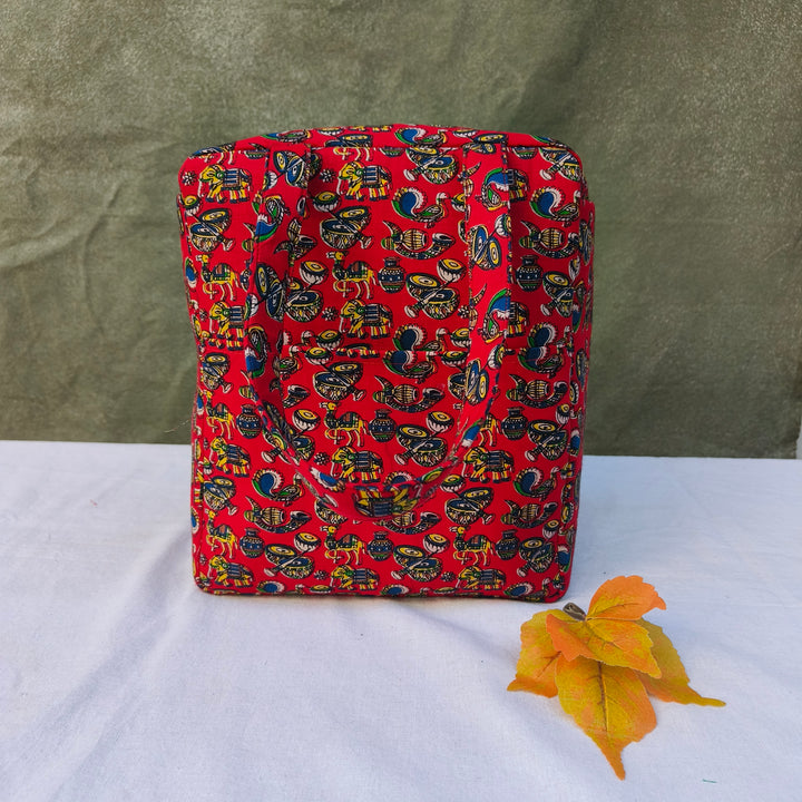 Water Proof Cotton Lunch Bag Red With Music Instrument Print