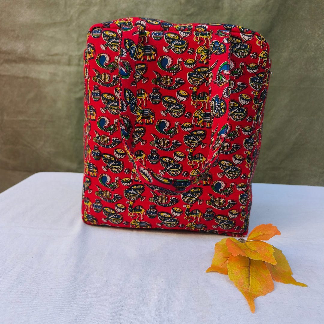 Water Proof Cotton Lunch Bag Red With Music Instrument Print