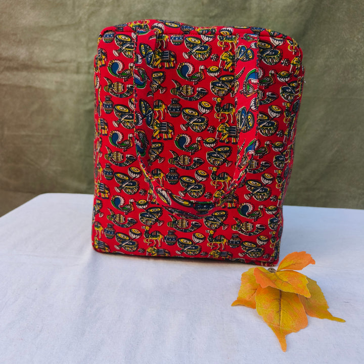 Water Proof Cotton Lunch Bag Red With Music Instrument Print