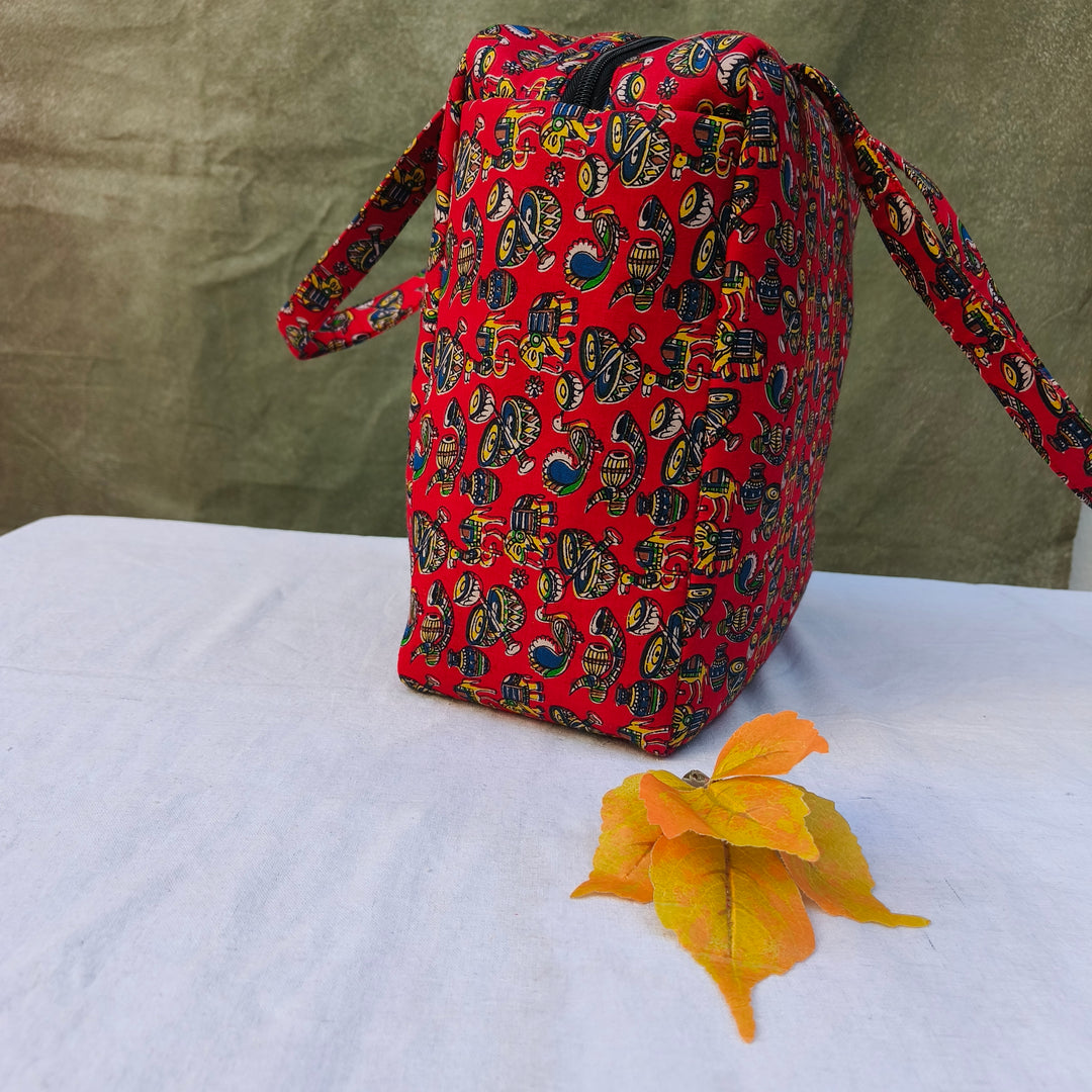 Water Proof Cotton Lunch Bag Red With Music Instrument Print