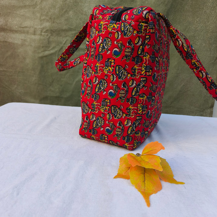 Water Proof Cotton Lunch Bag Red With Music Instrument Print