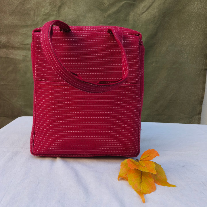 Water Proof Cotton Lunch Bag Maroon With White Dot Print