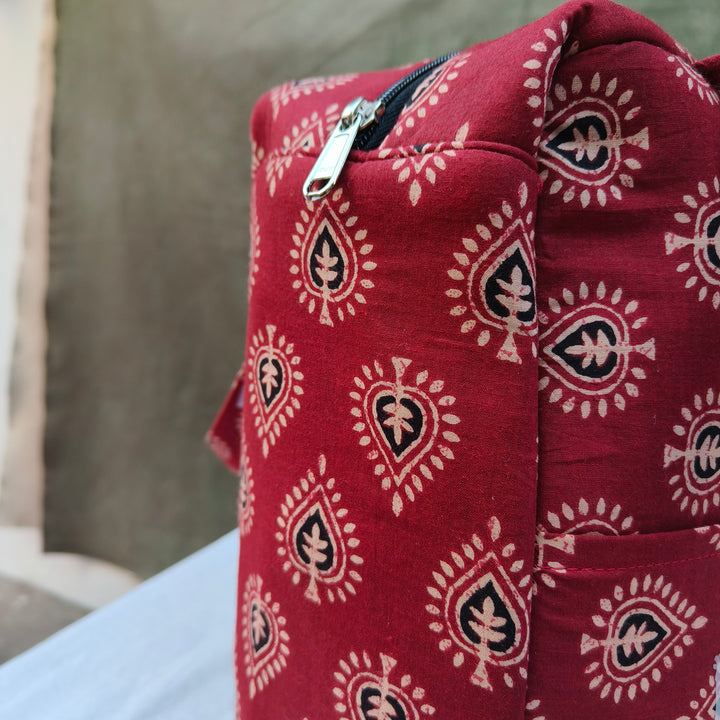 Water Proof Cotton Lunch Bag Brown With Leaf Print