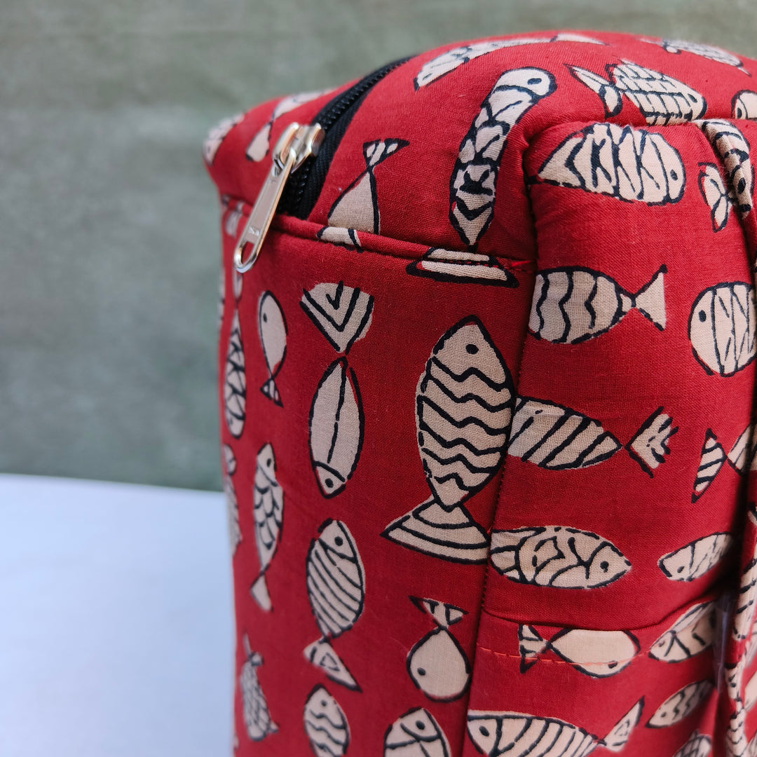 Water Proof Cotton Lunch Bag Lite Brown With Fish Print