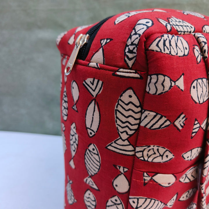 Water Proof Cotton Lunch Bag Lite Brown With Fish Print