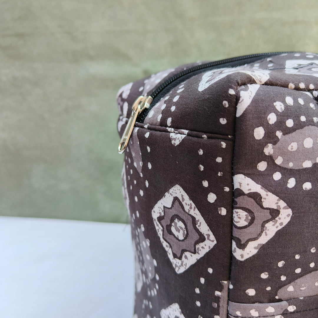 Water Proof Cotton Lunch Bag Grey With White Dot Print