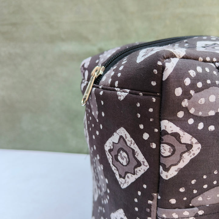 Water Proof Cotton Lunch Bag Grey With White Dot Print