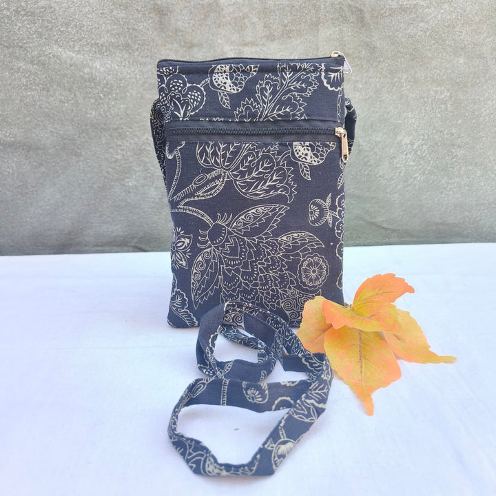 Daily Sling Black With White Flower Design