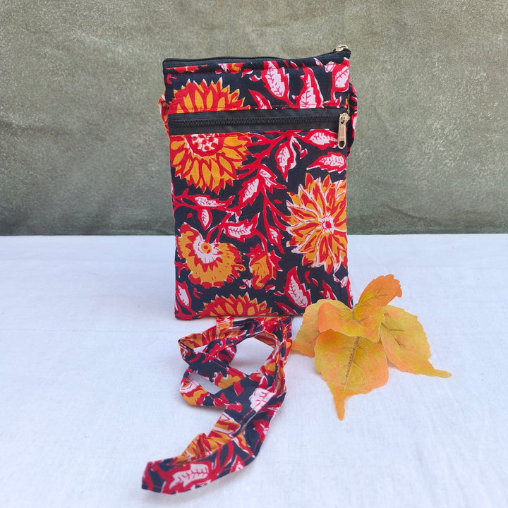 Daily Sling Black With Red Flower Design