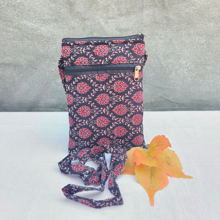 Daily Sling Black With White Flower Design