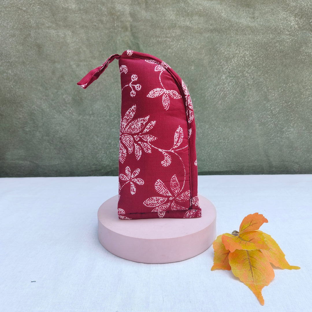 Phone Holder Maroon With White Flower Print
