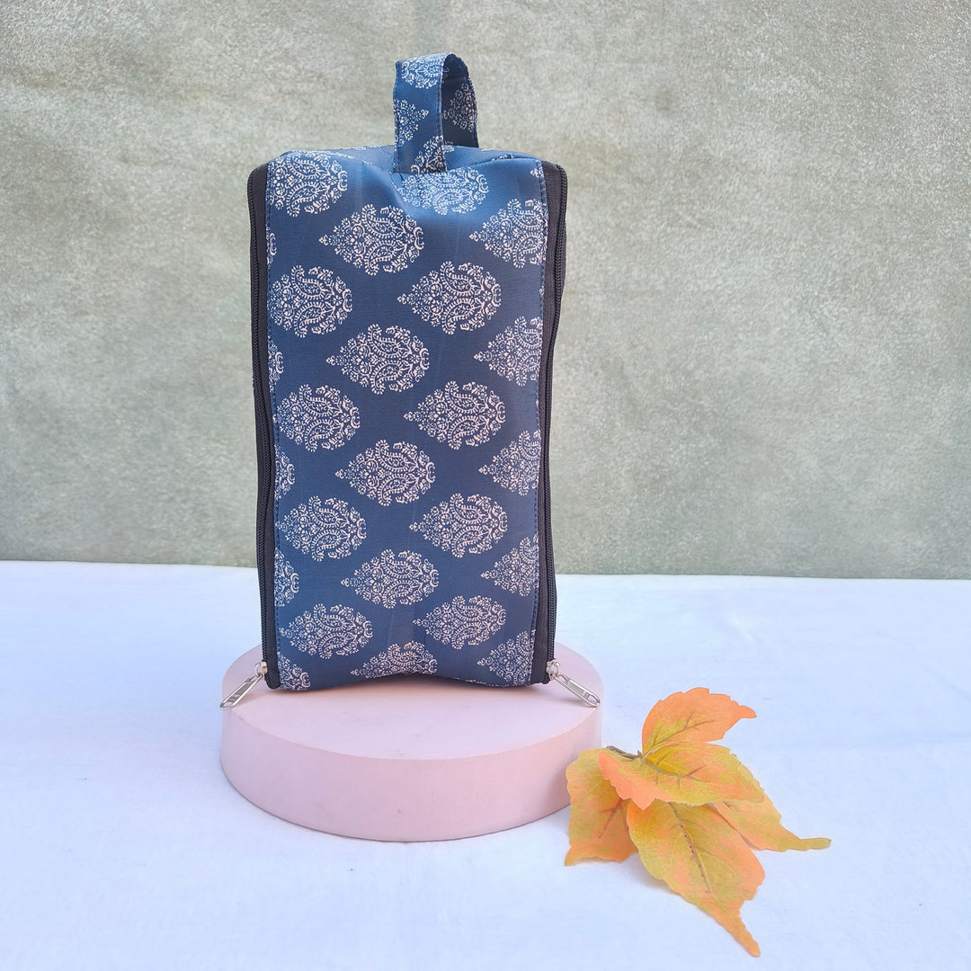3 Way Zip Vanity Grey Color With White Flower Print