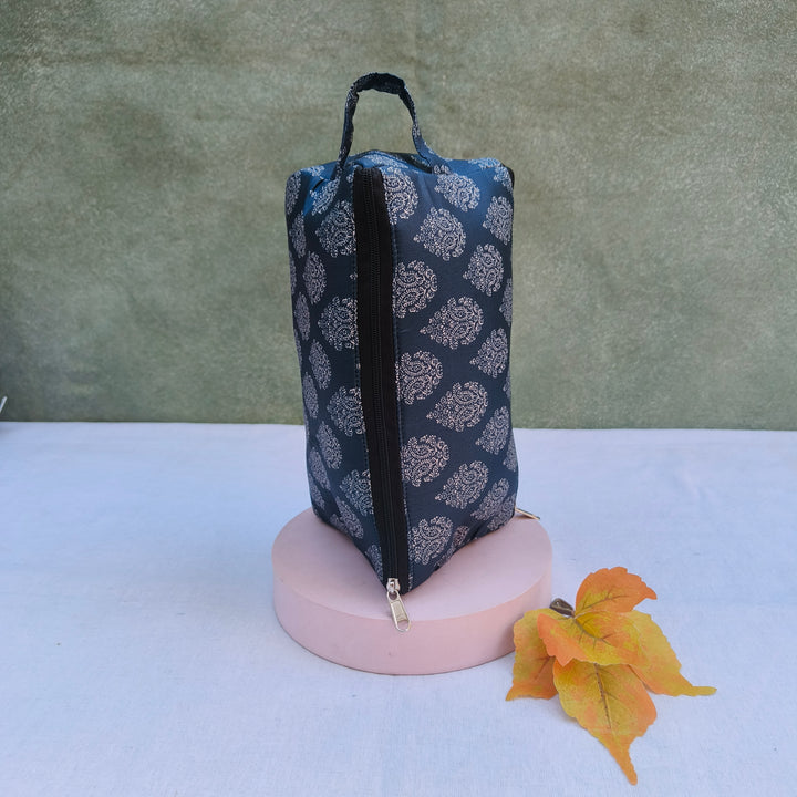 3 Way Zip Vanity Grey Color With White Flower Print